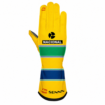 Yellow Ayrton Senna Tribute Racing Gloves – Nacional Karting Design