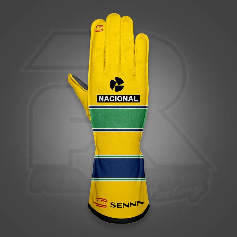 Yellow Ayrton Senna Tribute Racing Gloves – Nacional Karting Design