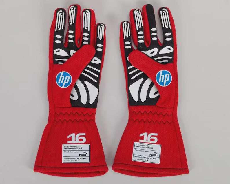 F1 Formula Racing Style Gloves - Charles Leclerc #16 Red Go-Kart & Sim Racing Gloves
