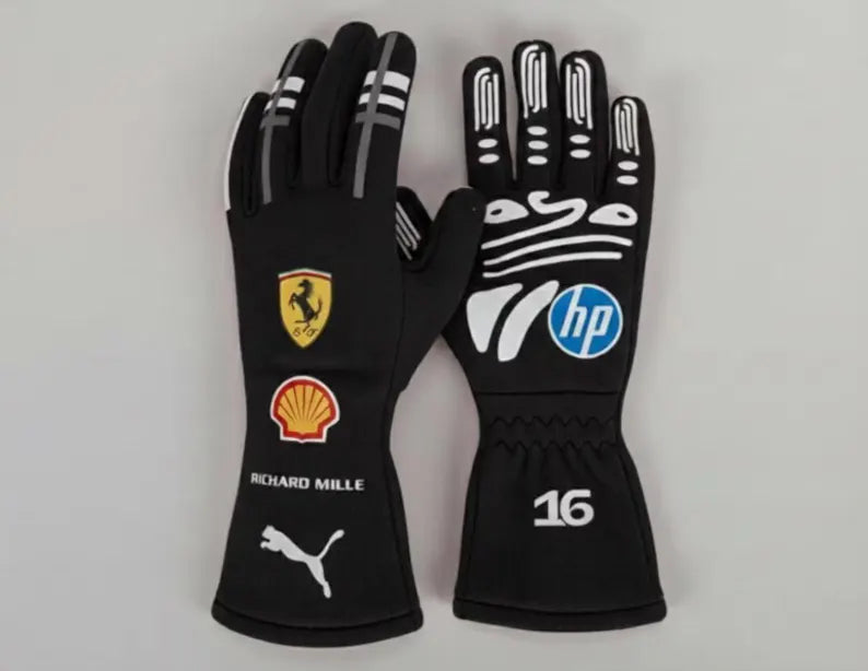 Black Charles Leclerc #16 HP Edition Racing Gloves – Karting & Motorsport