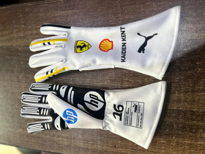 Charles Leclerc #16 White Racing Gloves – F1 Style Karting & Sim Racing
